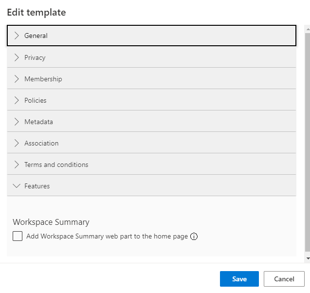 Workspace Summary on template level settings