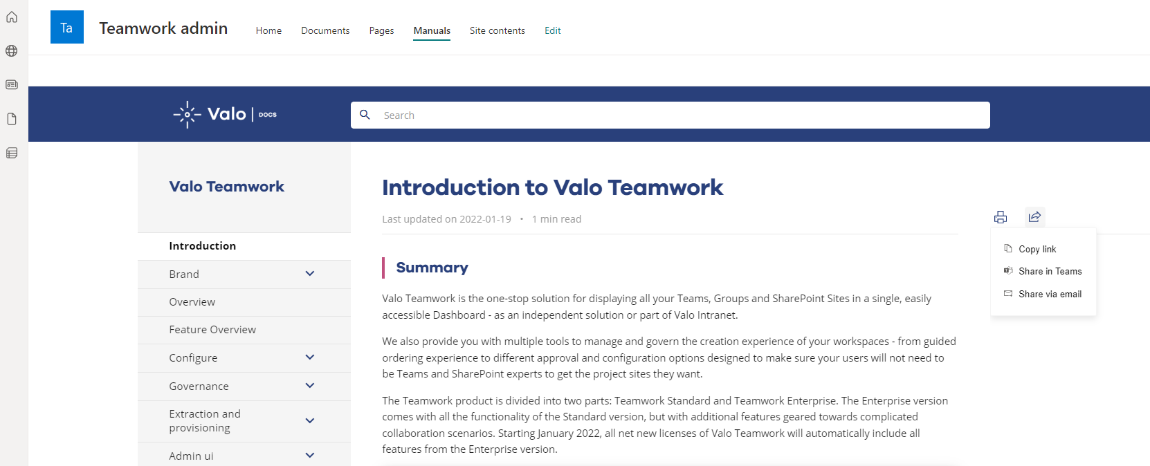 Valo Teamwork documentation