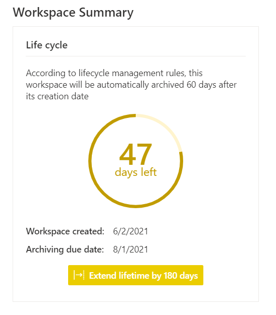 Life cycle info in group info / workspace summary