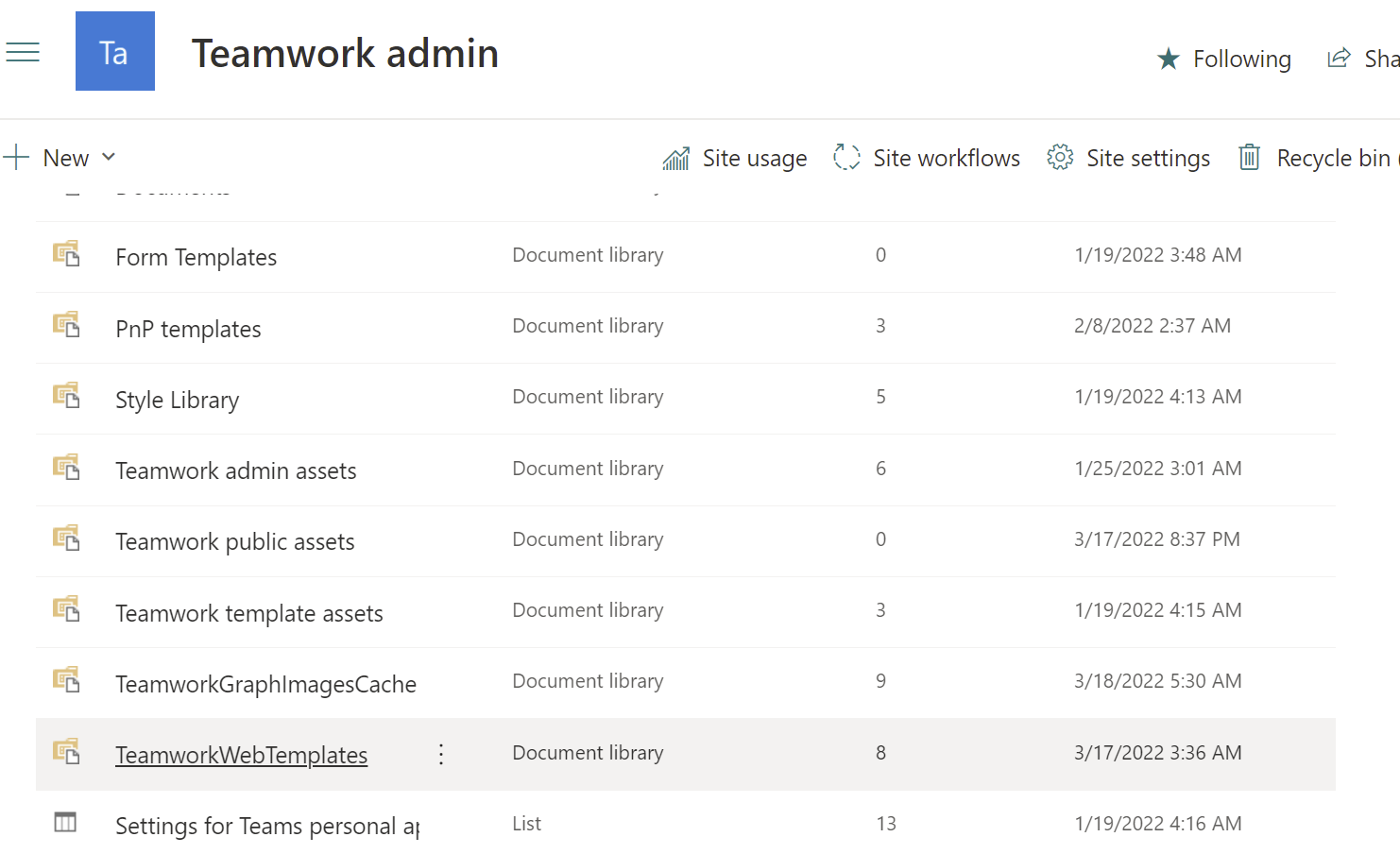 Web Template list